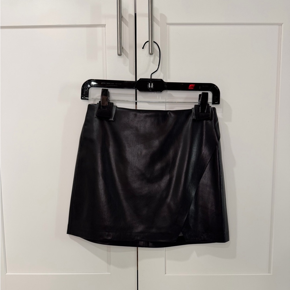 Alice + Olivia Black Faux Leather Wrap-Front Mini Skirt